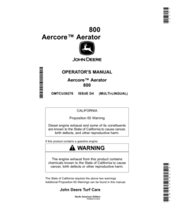 John Deere 800 Aercore Aerator North America (100001-105000) Operator's Manual (OMTCU38276)