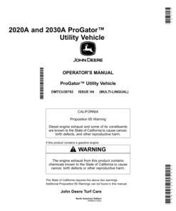 John Deere 2020A & 2030A ProGator North America (080001- ) Operator's Manual (OMTCU38792)