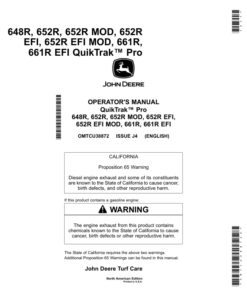 John Deere 648R, 652R, 652R MOD, 652R EFI, 652R EFI MOD, 661R & 661R EFI QuikTrak Pro Mowers (North America) (035001-040000) Operator's Manual (OMTCU38872E)