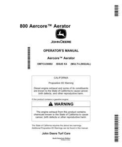 John Deere 800 Aercore Aerator North America (105001-110000) Operator's Manual (OMTCU38882)