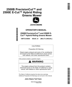 John Deere 2500B & 2500E Hybrid Riding Greens Mower North America (090001-095000) Operator's Manual (OMTCU38884)