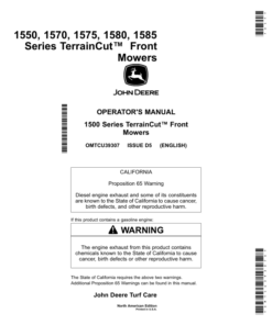 John Deere 1550, 1570, 1575, 1580, 1585 Series TerrainCut Front Mowers (North America) (010001-020000) Operator's Manual (OMTCU39307E)