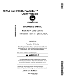 John Deere 2020A & 2030A ProGator North America (085001-) Operator's Manual (OMTCU39901)