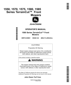 John Deere 1550, 1570, 1575, 1580, 1585 Series TerrainCut Front Mowers (020001-040000) (North American) Multi-Lingual Document: ENG/SPA Operator's Manual (OMTCU39961)