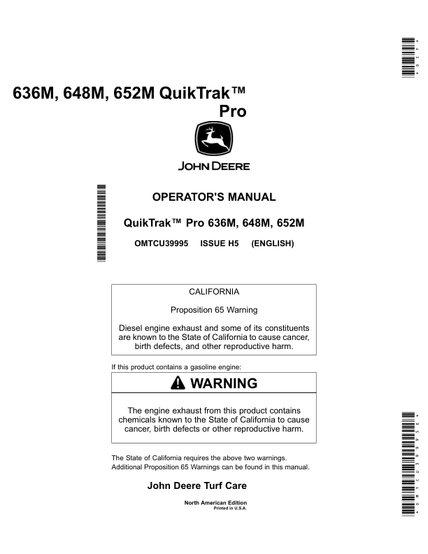 John Deere 636M, 648M, 652M, QuikTrak Pro (North America) (040001-) Operator's Manual (OMTCU39995E)