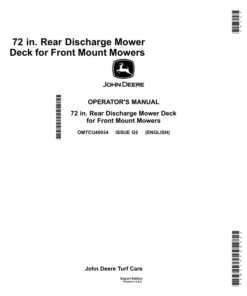 John Deere 72 in. Rear-Discharge Mower Deckfor Front Mount MowersExport Edition (260001-) Operator's Manual (OMTCU40034)