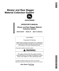 John Deere Blower, Rear Bagger Material Collection System Operator's Manual (OMTCU40070)