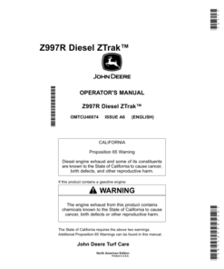 John Deere Z997R Diesel Max-Frame Ztrak (North America) (020001-) Operator's Manual (OMTCU40074E)