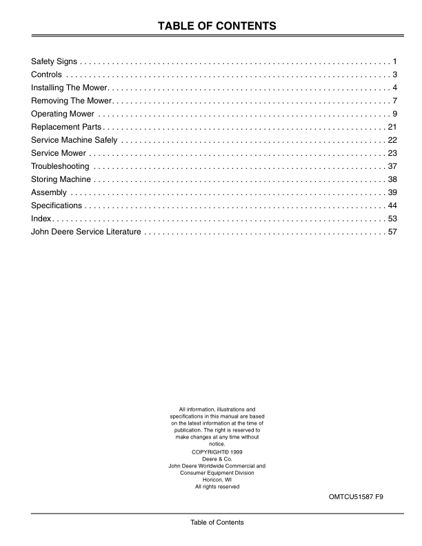 John Deere 48, 54, 60-Inch 7-Iron Commercial Mower Decks for ZTRAK Front Mowers (015001-) Operator's Manual (OMTCU51587)