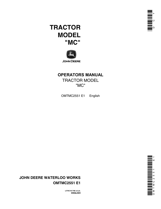 John Deere MC Tractors Operator's Manuals (OMTMC2551)
