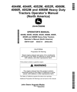 John Deere 4044M, 4044R, 4052M, 4052R, 4066M, 4066R Tractors, 4052M, 4066M Heavy Duty Compact Utility Tractors (North America) (L100001-) Operator's Manual (OMTR112287)