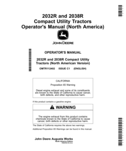 John Deere 2032R, 2038R Compact Utility Tractors (KL100001-) (North America) Operator's Manual (OMTR112402)