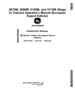John Deere 5075M, 5090M, 5100M, 5115M (Stage V) Tractors (European Export Edition) Operator's Manual (OMTR116802)