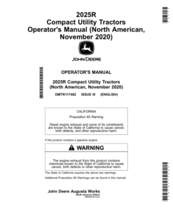 John Deere 2025R Compact Utility Tractors (November 2020-) Operator's Manual (OMTR117482)