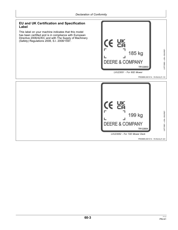 John Deere Mid-Mount Mower 60D, 72D (European Version) Operator's Manual (OMTR122777) - Image 2