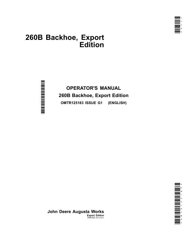 John Deere 260B Backhoe (Export Edition) Operator's Manual (OMTR125183)