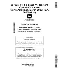 John Deere 5075EN (FT4 & Stage V), Tractors (March 2023, 0000001-) (North American) Operator's Manual (OMTR126116)