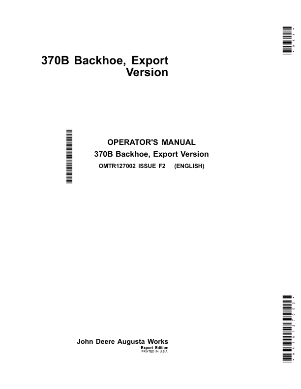 John Deere 370B Backhoe (Export Edition) Operator's Manual (OMTR127002)