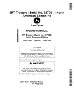John Deere 9RT Tractors (Serial No. 927001-) North America H3 Operator's Manual (OMTR131393)