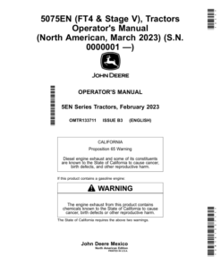 John Deere 5075EN (FT4 & Stage V) Tractors (000001-) (North American, March 2023) Operator's Manual (OMTR133711)
