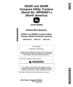 John Deere 2032R, 2038R Compact Utility Tractors (NP000001-) (North America Edition) Operator's Manual (OMTR135273)