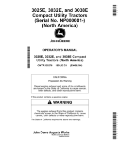 John Deere 3025E, 3032E, 3038E Compact Utility Tractors (NP000001-) (North American) Operator's Manual (OMTR135276)