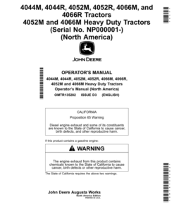 John Deere 4044M, 4044R, 4052M, 4052R, 4066M, 4066R Tractors 4052M, 4066M Heavy Duty Tractors (NP000001-) (North America Edition) Operator's Manual (OMTR135282)