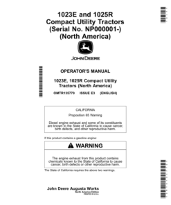 John Deere 1023E, 1025R Compact Utility Tractors (NP000001-) (North America Edition) Operator's Manual (OMTR135770)