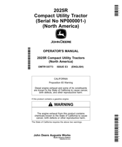John Deere 2025R Compact Utility Tractor (NP000001-) (North America Edition) Operator's Manual (OMTR135773)