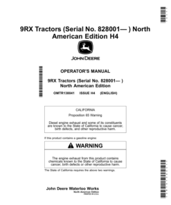 John Deere 9RX Tractors (Serial No. 828001-) North America Operator's Manual (OMTR138041)