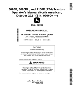 John Deere 5090E, 5090EL, 5100E (FT4) Tractors (October 2021) (070000-) (North American) Operator's Manual (OMTR138934)