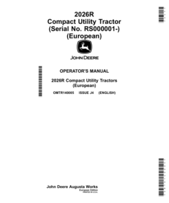 John Deere 2026R Compact Utility Tractor (RS000001- (MY2025-) (European) Operator's Manual (OMTR140005)