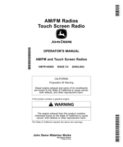 John Deere AM/FM, Touch Screen Radios Operator's Manual (OMTR140959)