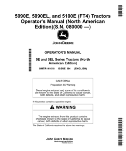 John Deere 5090E, 5090EL, 5100E (FT4) Tractors (080000-) (North American) Operator's Manual (OMTR141618)