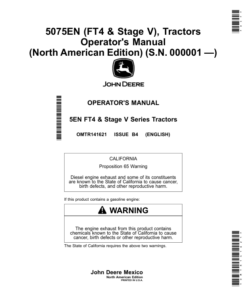 John Deere 5075EN (FT4 & Stage V), Tractors (000001-) (North American) Operator's Manual (OMTR141621)