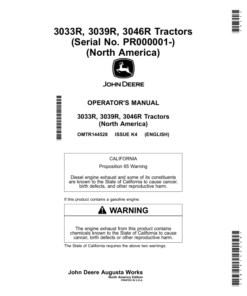 John Deere 3033R, 3039R, 3046R Tractors (Serial No. PR000001-) (North America) Operator's Manual (OMTR144528)