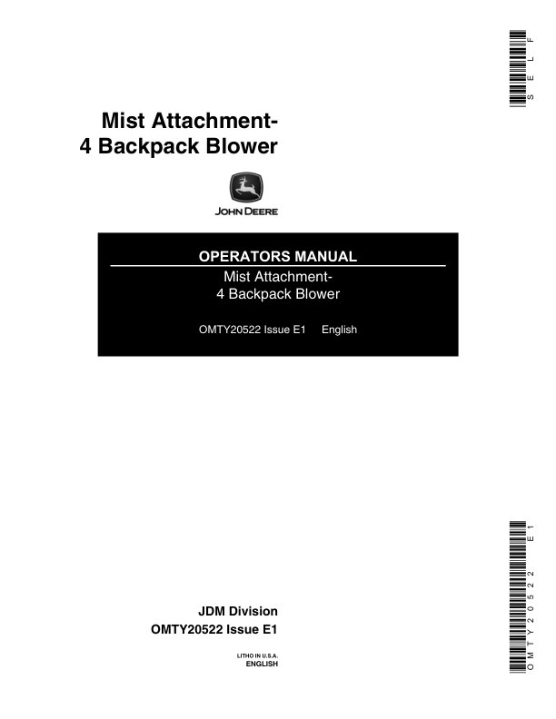 John Deere Mist Attachment Power Blower Operator's Manual (OMTY20522)