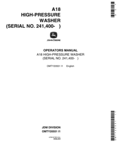John Deere A18 High Pressure Washer Operator's Manual (OMTY20551)