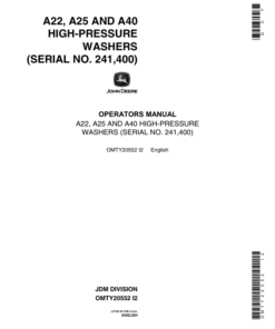 John Deere A22, A25, A40 High-Pressure Washers Operator's Manual (OMTY20552)