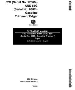 John Deere 82G (017660-) & 83G (008387-) Gasline Trimmer/Edgers (Subs with OMM122063) Operator's Manual (OMTY20558)