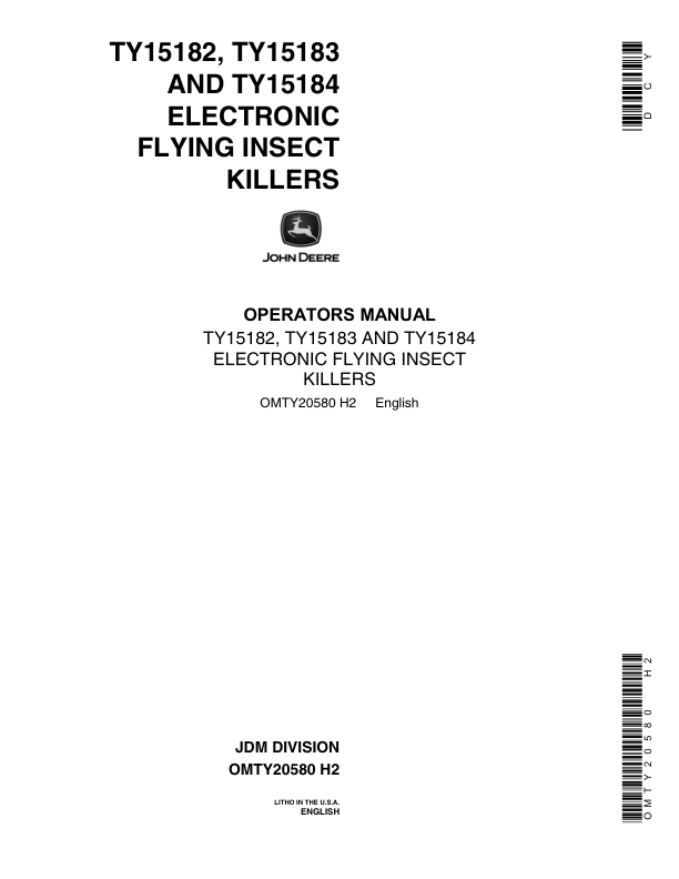 John Deere TY15182, TY15183 & TY15184 Electronic Flying Insect Killers Operator's Manual (OMTY20580)