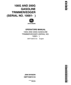 John Deere 100G & 200G Trimmer/Edger (Gas) (Subs with OMM122063) Operator's Manual (OMTY20672)