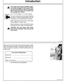 Alternative view of John Deere 100G & 200G Trimmer/Edger (Gas) (Subs with OMM122063) Operator's Manual (OMTY20672)