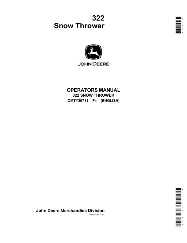John Deere 322 Snowthrower (-595000) Operator's Manual (OMTY20711)