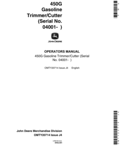 John Deere 450G Gas Trimmer/Cutter (Subs with OMM122063) Operator's Manual (OMTY20714)