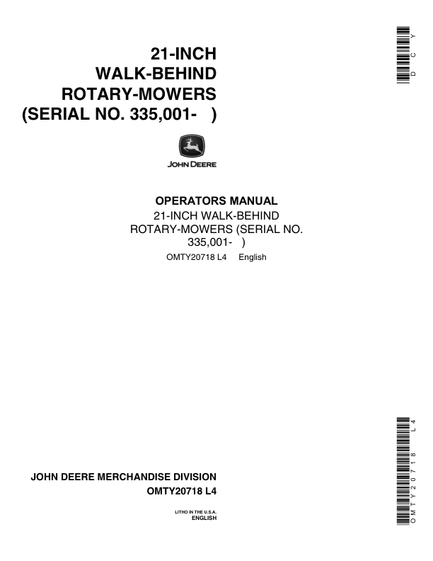 John Deere 21SP Walk-Behind Rotary Mower Operator's Manual (OMTY20718)