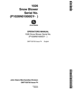 John Deere 1026 Snow Blower Operator's Manual (OMTY20730)
