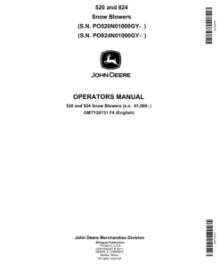 John Deere 520, 824 Snow Blowers (010000-) Operator's Manual (OMTY20731)