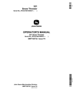 John Deere 321 Snow Thrower Operator's Manual (OMTY20732)