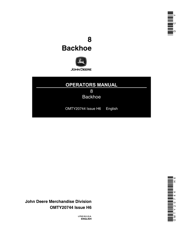 John Deere 8 Backhoe Operator's Manual (OMTY20744)